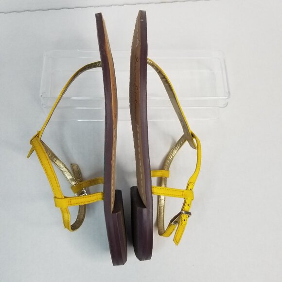 Sam Edelman Tropical Gigi T -Strap Yellow Thong Sandals Boho Resort Summer 7.5W - Picture 9 of 13